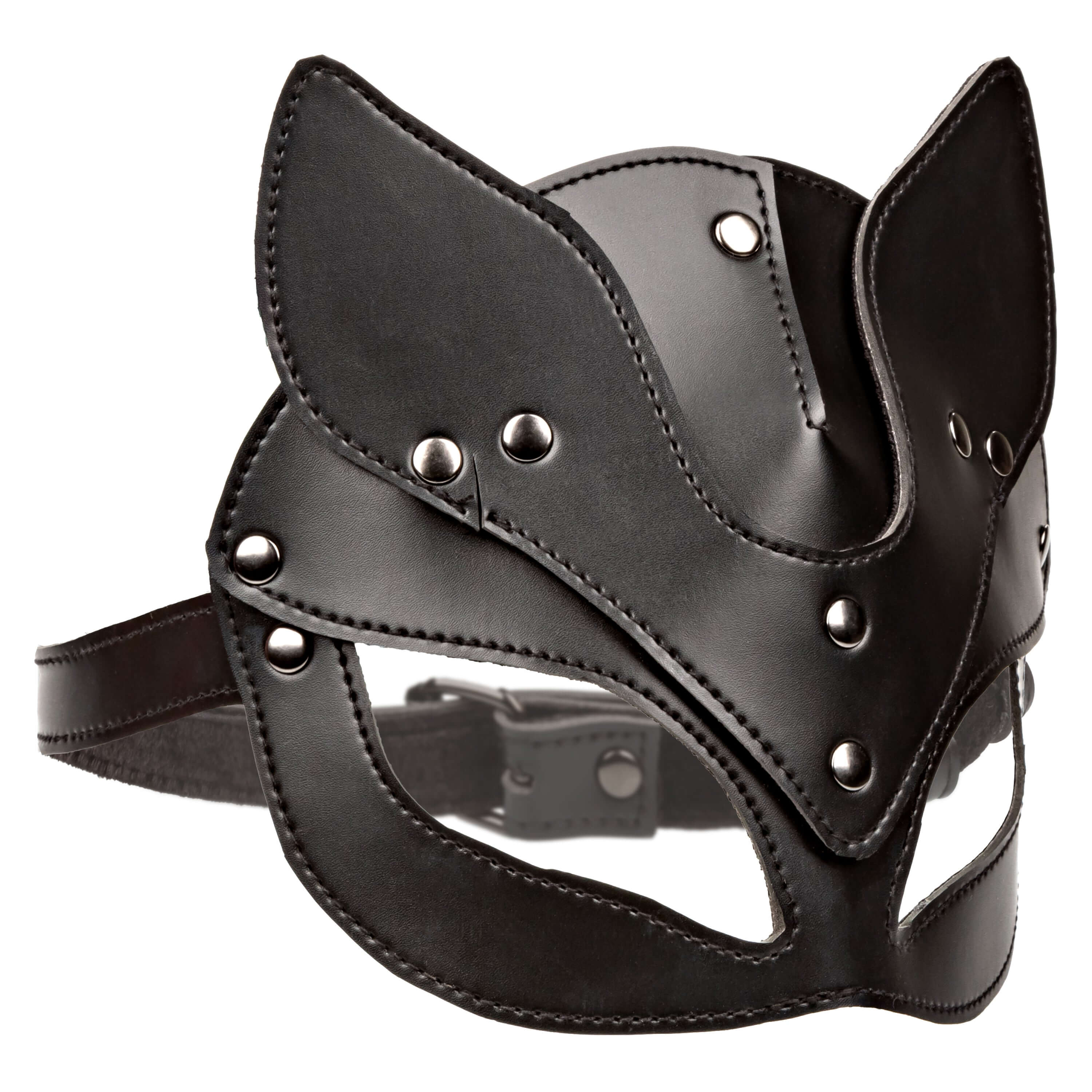 Euphoria Collection Cat Mask Black, a seductive black leather cat mask with playful ears and adjustable straps.