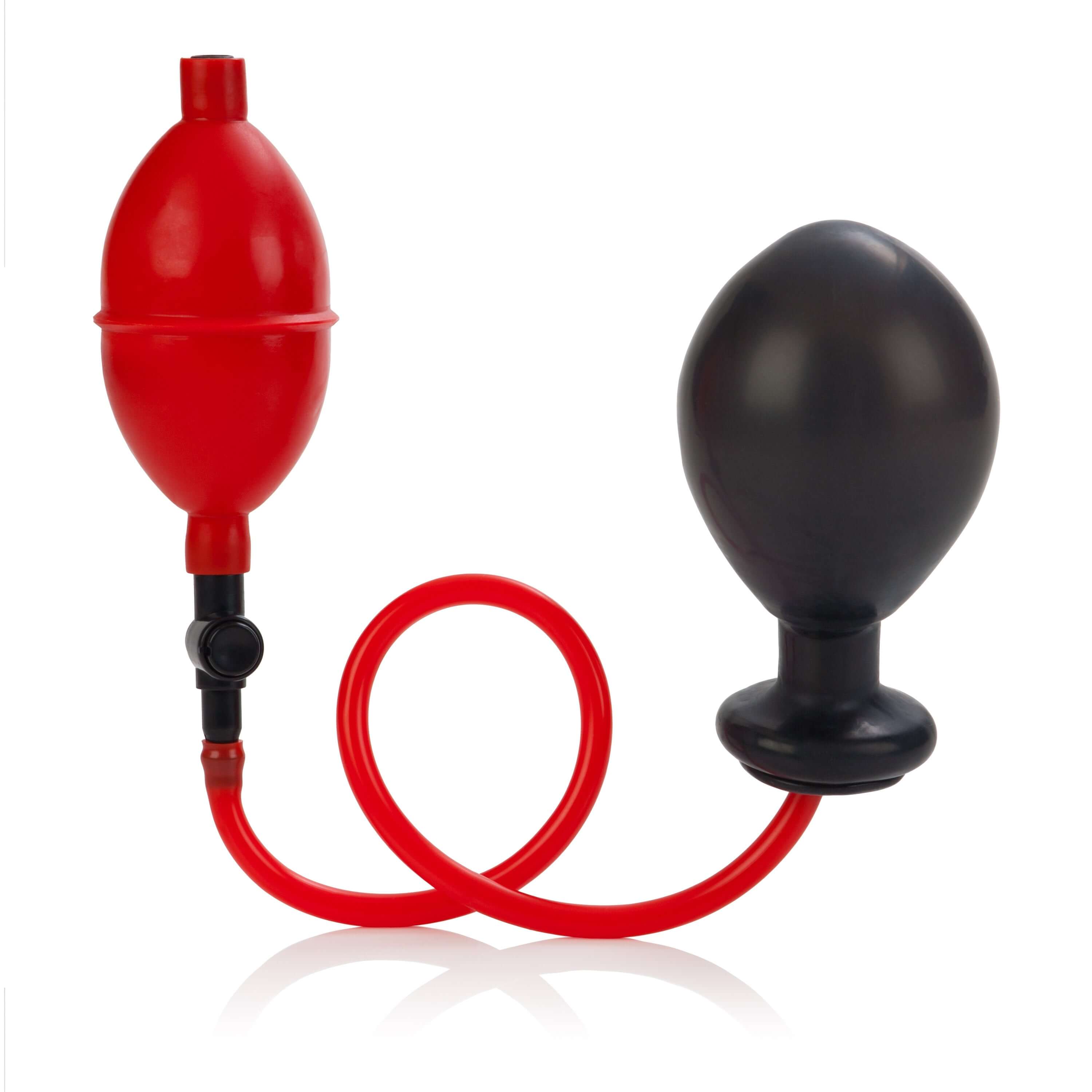 Expandable Butt Plug Red California Exotic adjustable inflatable plug with red and black design and user-friendly pump.