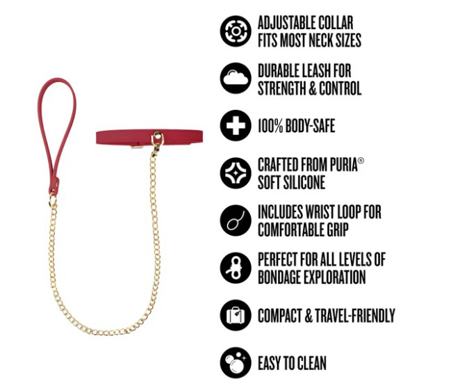 Temptasia Ardor Collar and Leash Red features an adjustable collar, durable leash, and body-safe silicone construction.