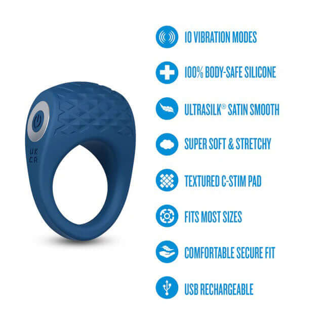 Performance Plus Flex Pro Ring Blue features 10 vibration modes and is made of 100% body-safe silicone.