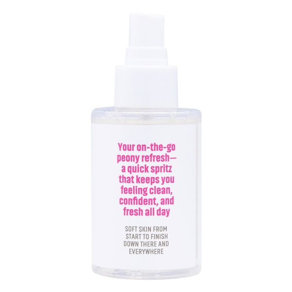 Coochy Intimate Feminine Spray 4 Oz bottle with lightweight mist for freshness and soft peony scent.