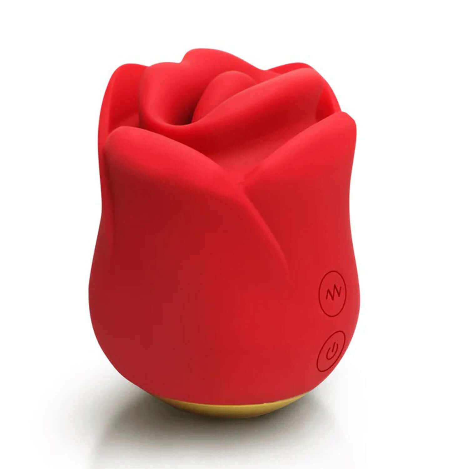 Red Sweet Kiss kissing and vibrating clitoral stimulator shaped like a rose for intimate pleasure with silicone texture