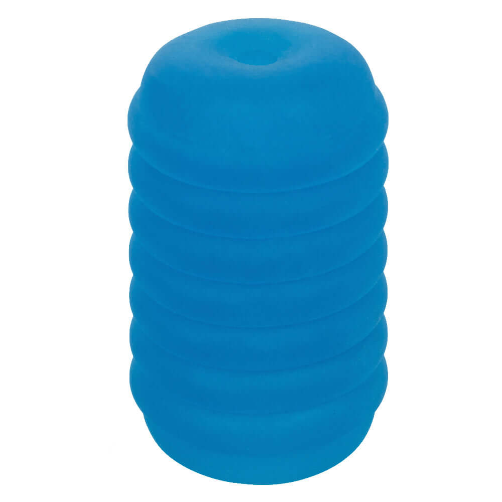 Blue Pop Sock Ribbed Masturbation Sleeve - Reversible, Textured Stroker for Enhanced Pleasure
