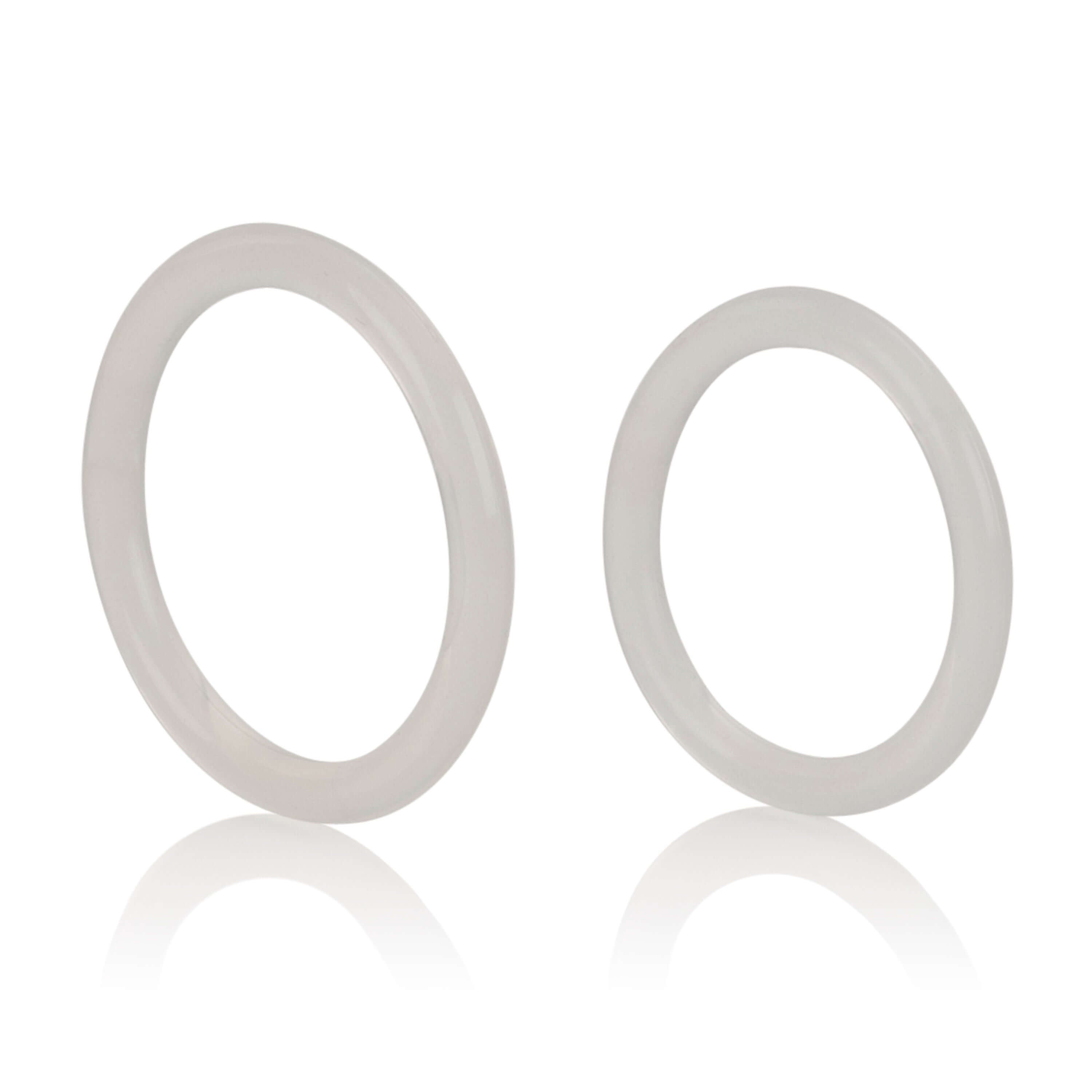 Silicone Rings Cock Rings Clear 2 Pack displaying a pair of large and extra-large clear stretchy silicone rings.