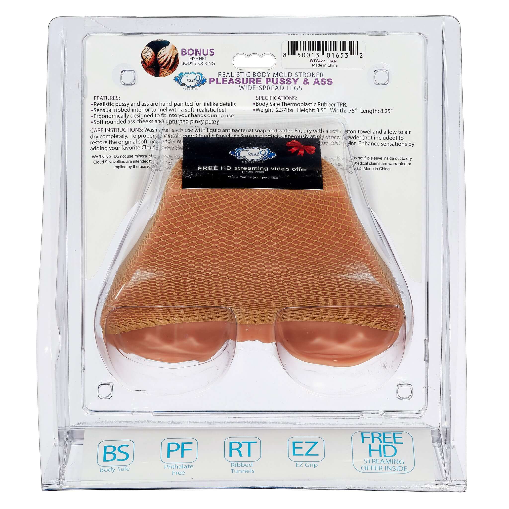 Realistic Body Mold Stroker Pussy & Ass Tan in packaging showcasing its detailed design and lifelike features.