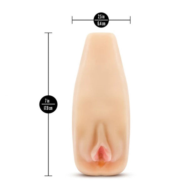 Enlust Sabrina Male Masturbator With Bullet Vibrator Beige, measuring 7 in by 2.5 in, showcasing its realistic design.