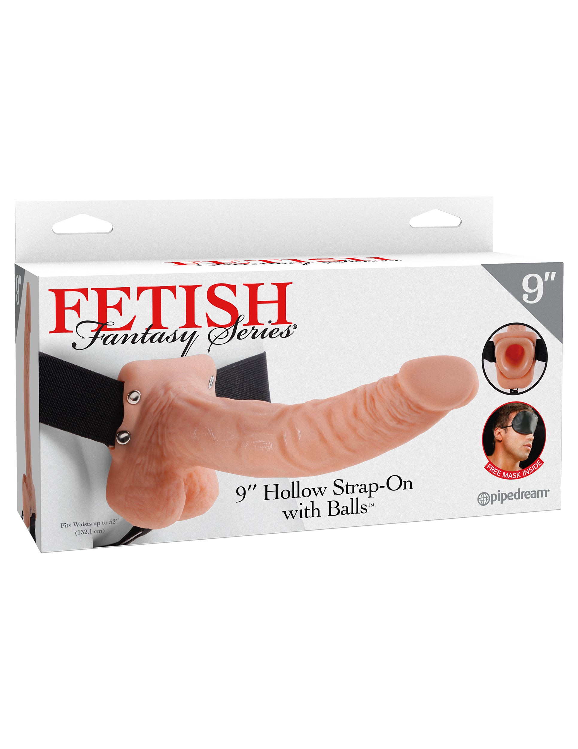 Fetish Fantasy Hollow Strap-on 9 inch With Balls Flesh packaging displaying a realistic hollow strap-on.