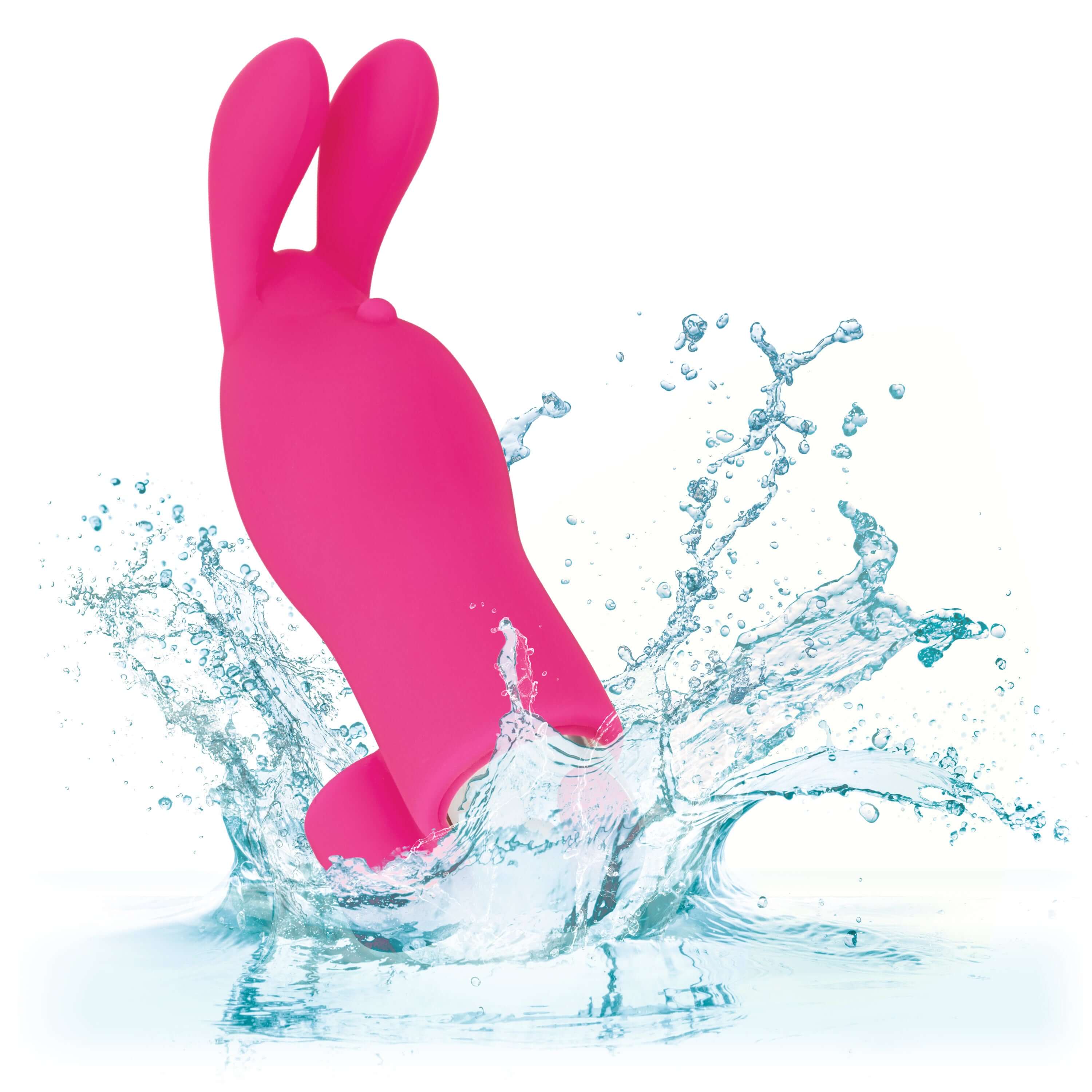 Intimate Play Rechargeable Finger Bunny splashing in water, showcasing its playful design and versatility for stimulation.
