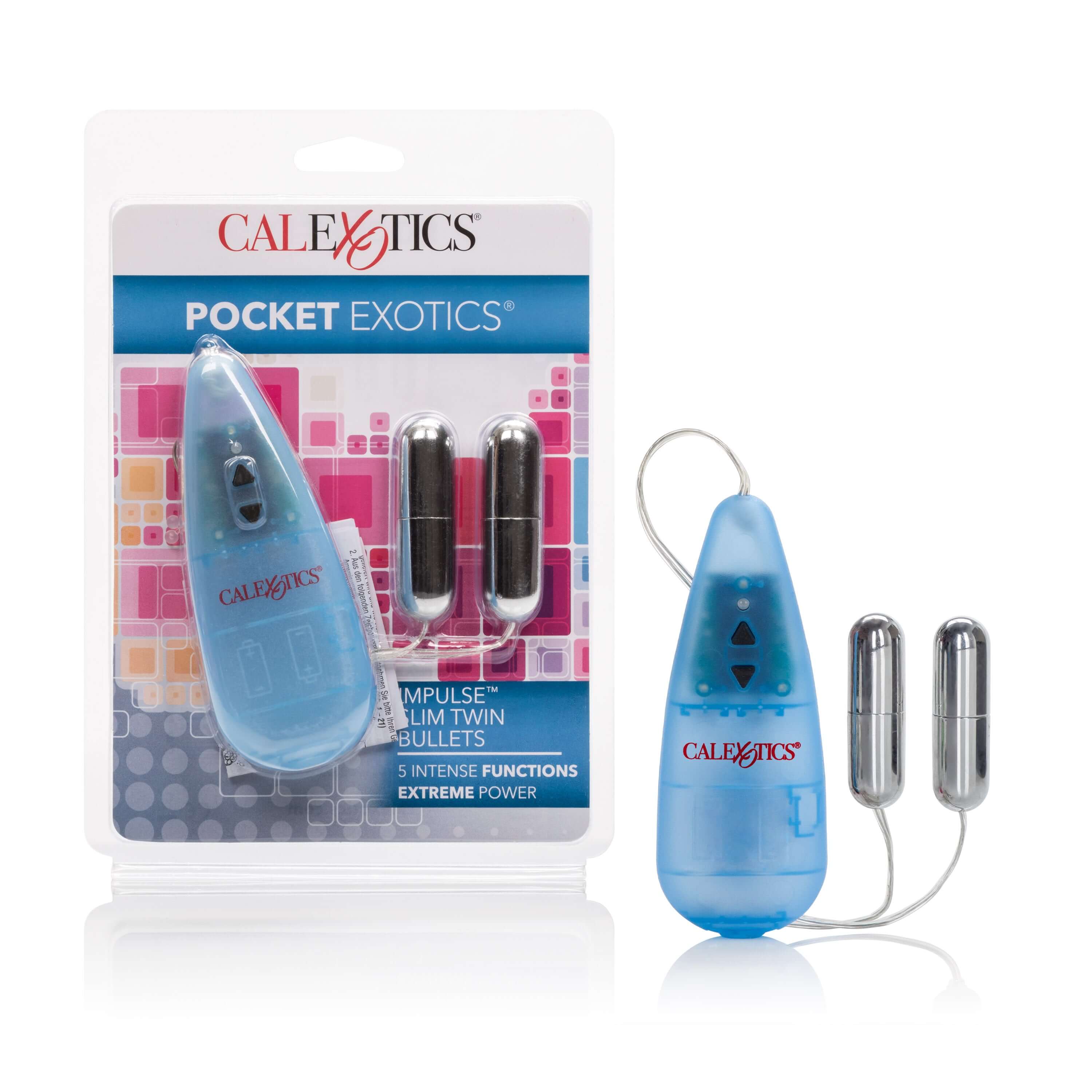 Pocket Exotics Impulse Slim Twin Bullets personal massager with sleek design and dual stimulators for intense pleasure.