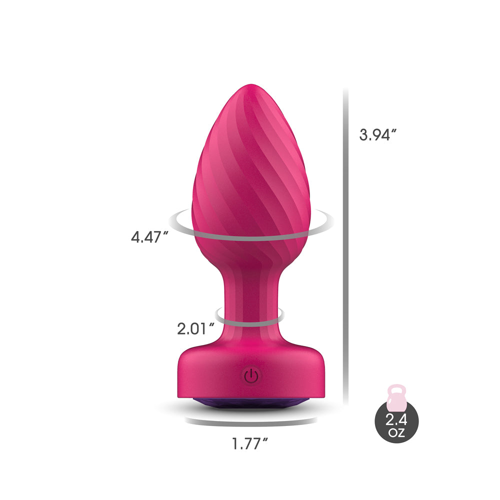 Twila Twirling Purple Gem Light Up Vibrating Plug With Heart Remote dimensions and design specifications.
