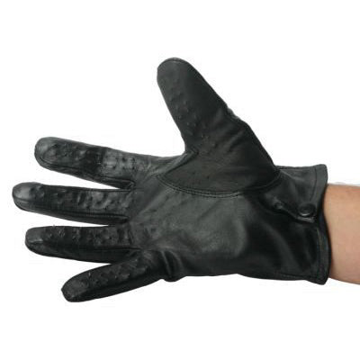Strict Leather Vampire Gloves Large shown in black lambskin leather for tactile stimulation in sensory play.