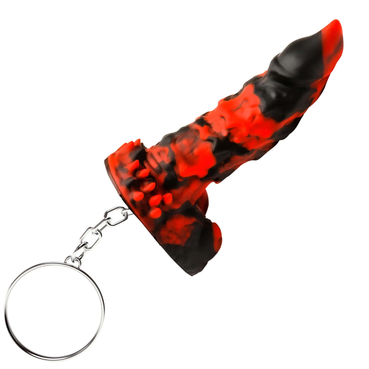 Fire Demon keychain in red and black colors, featuring fantasy horror monster dong design, perfect for keys, bags, or phone cases