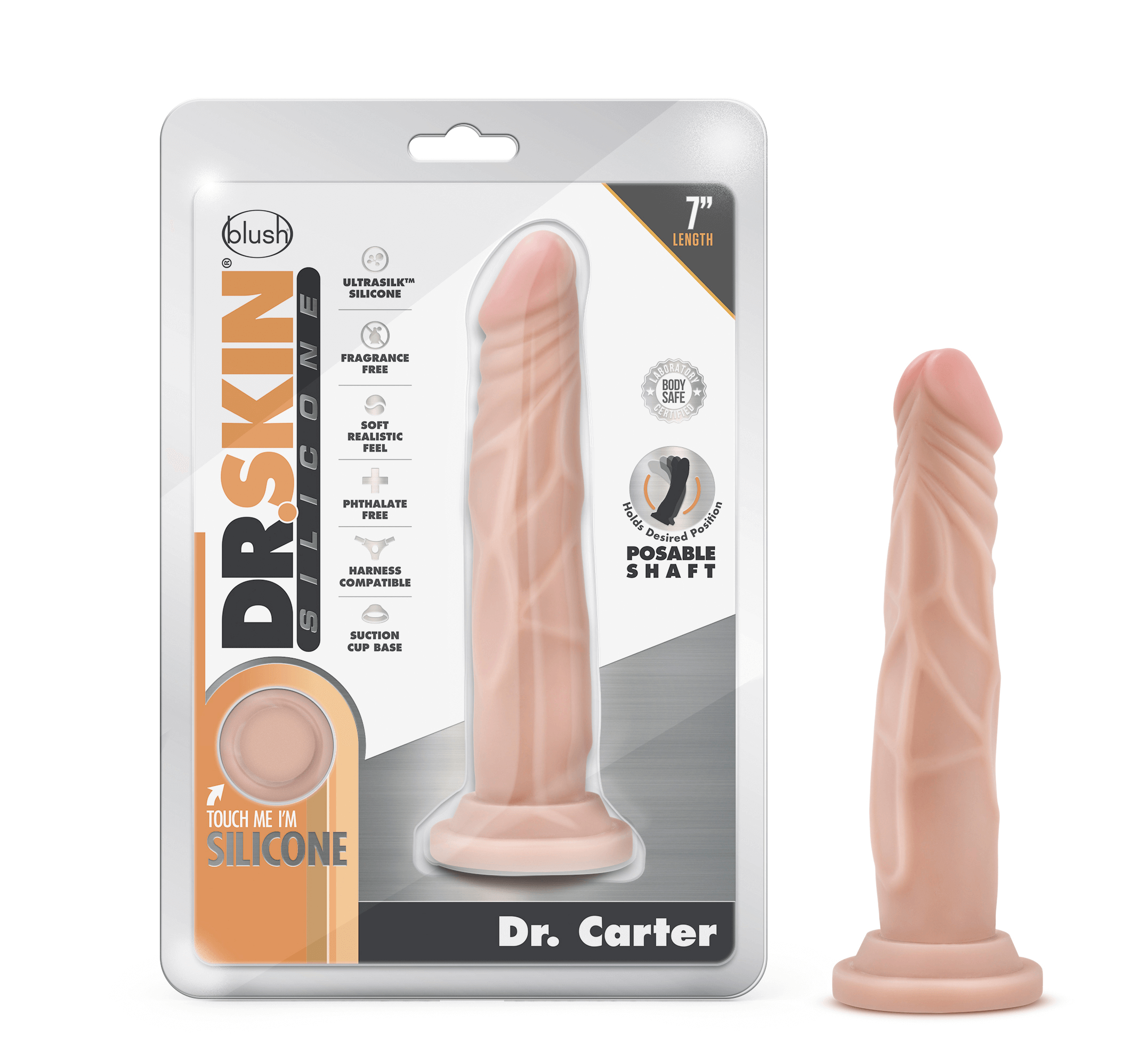 Dr. Skin Silicone - Dr. Carter - 7 Inch Dong With Suction Cup - Vanilla-1