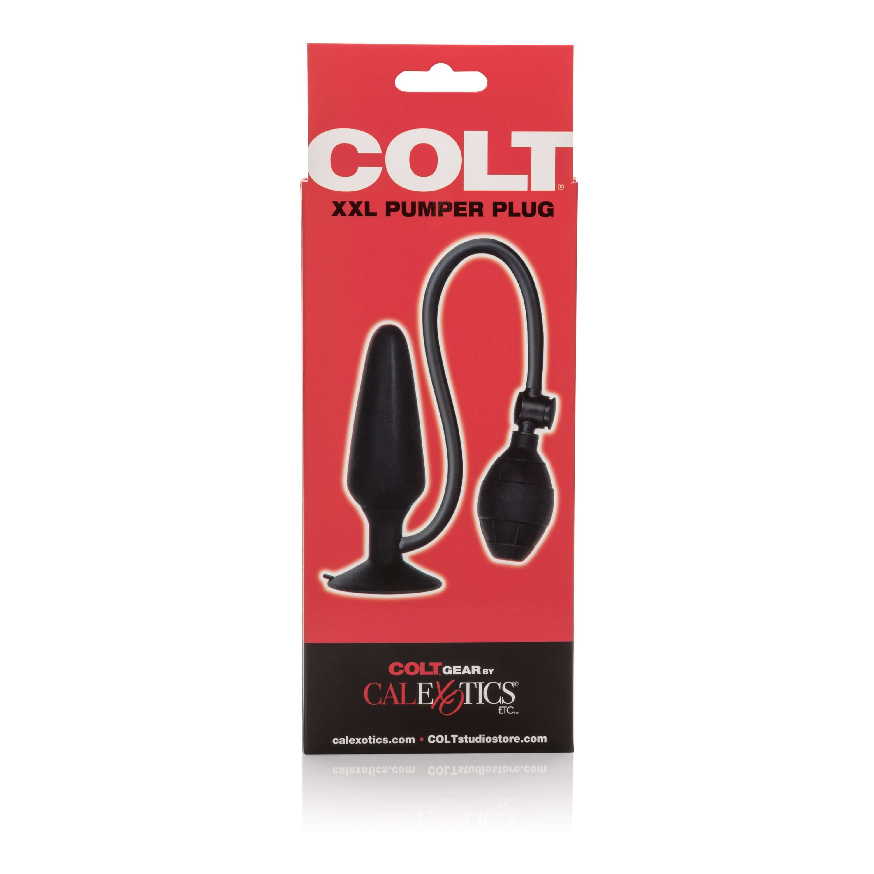 Colt XXL Pumper Inflatable Plug Black packaging featuring an adjustable inflatable plug for anal play.