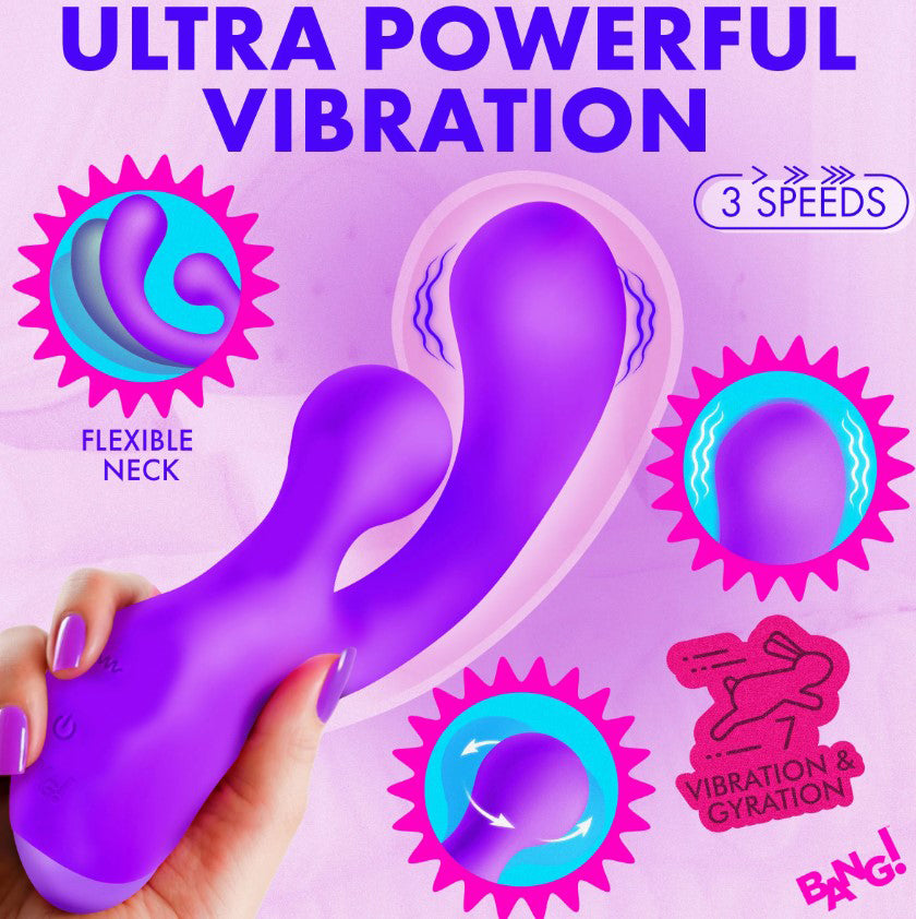 Bang Gyro Rabbit Silicone Vibrator Purple with ultra powerful vibration and flexible neck features.