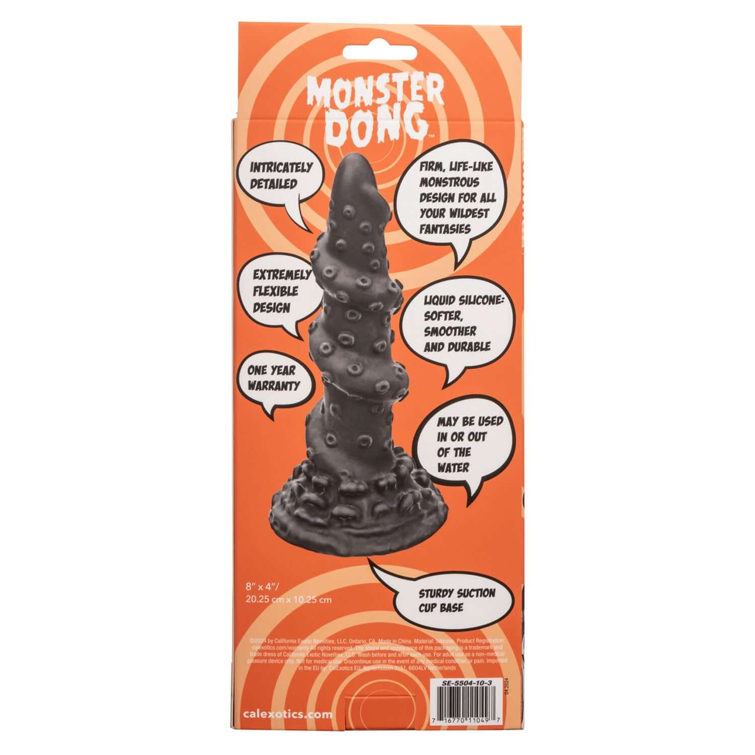 Monster Dong The Kraken 8-inch black toy, firm life-like design, premium Liquid Silicone for ultimate pleasure, suction cup base for durability