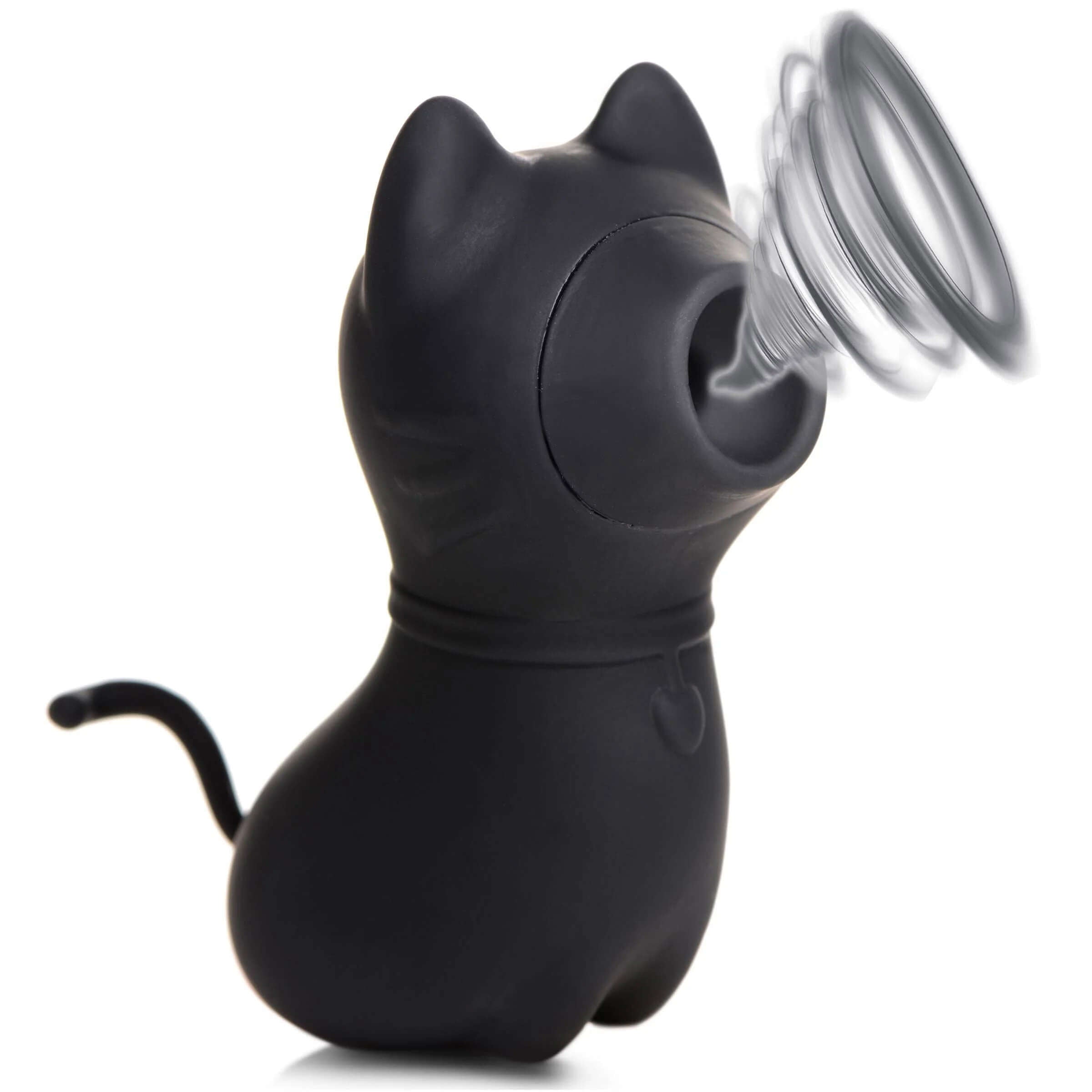 Sucky Kitty 7x Clitoral Stimulator Black showing its unique suction feature for playful pleasure.