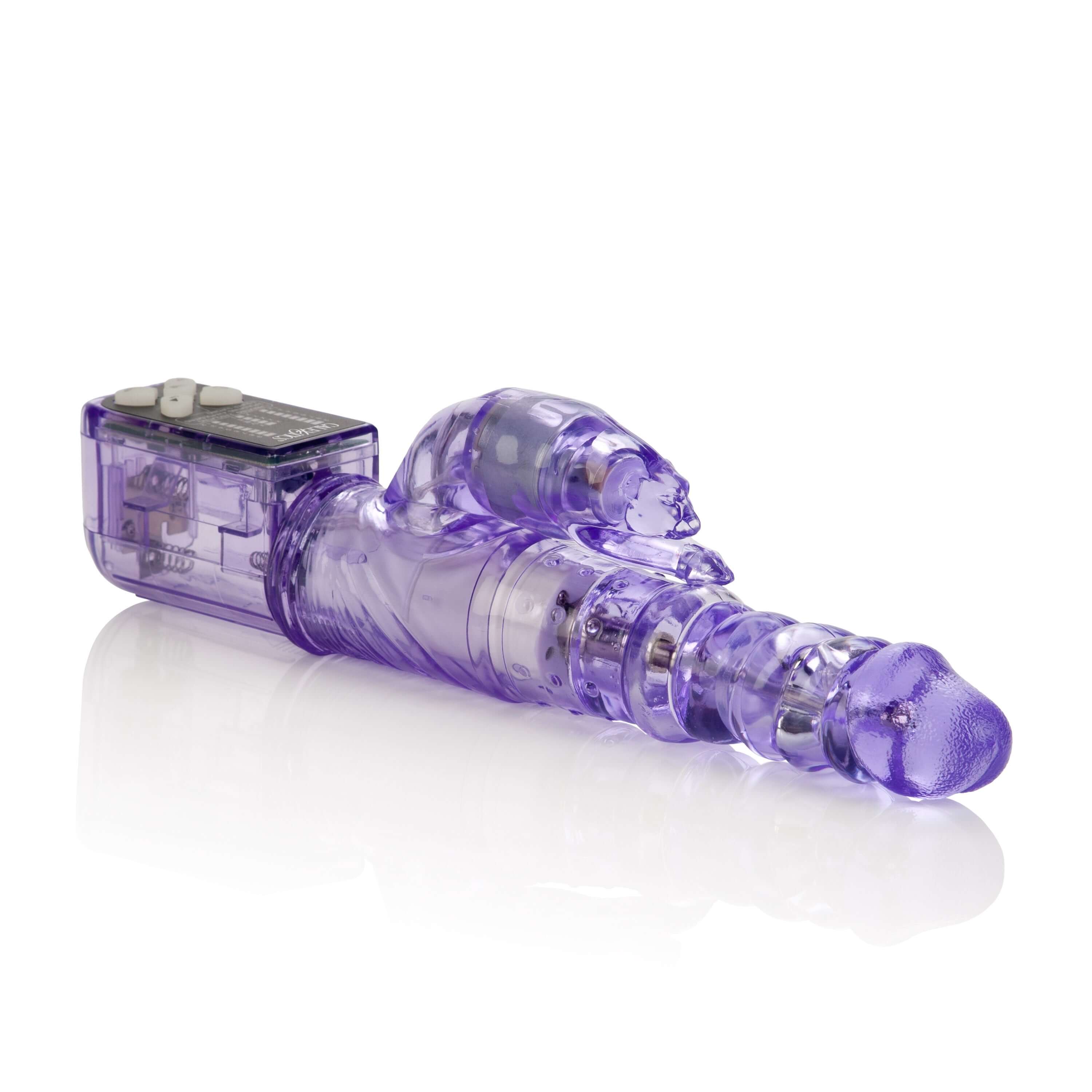 Thrusting Panther Rotating Rabbit Vibrator in purple with thrusting, rotating, and vibrating features for ultimate pleasure.
