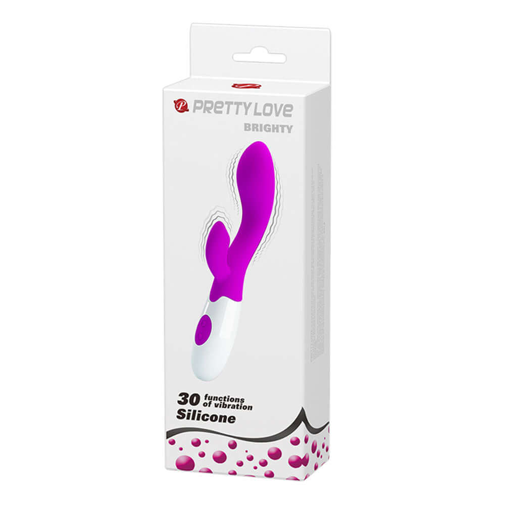 Pretty Love Rabbit Vibrator Brighty packaging showcasing its sleek design and multiple vibration functions.