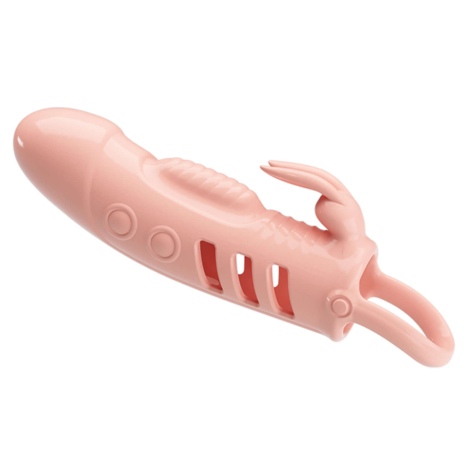 Pretty Love Penis Sleeve Sloane Flesh, a versatile vibrating cock sleeve in pink, enhancing shared stimulation for couples.