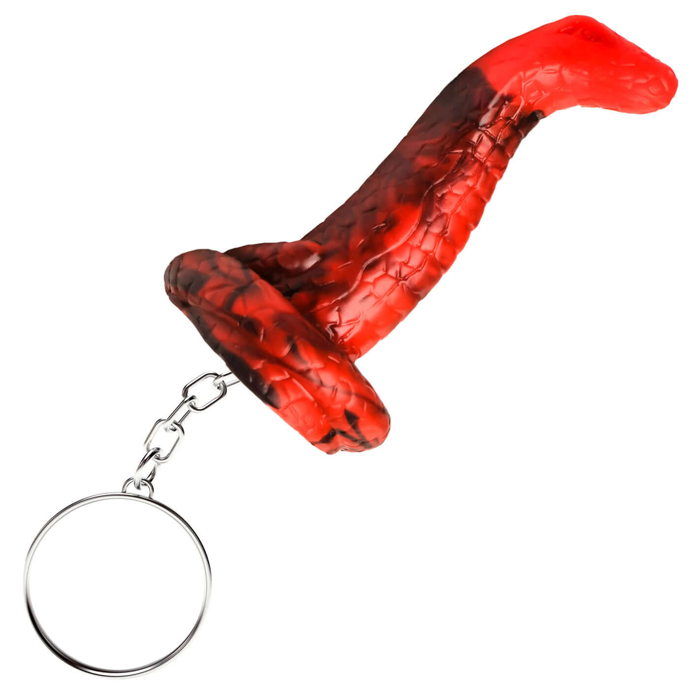 Red King Cobra keychain shaped like a snake, perfect for fantasy roleplay and mythical themes. Unique accessory for keys or bags.