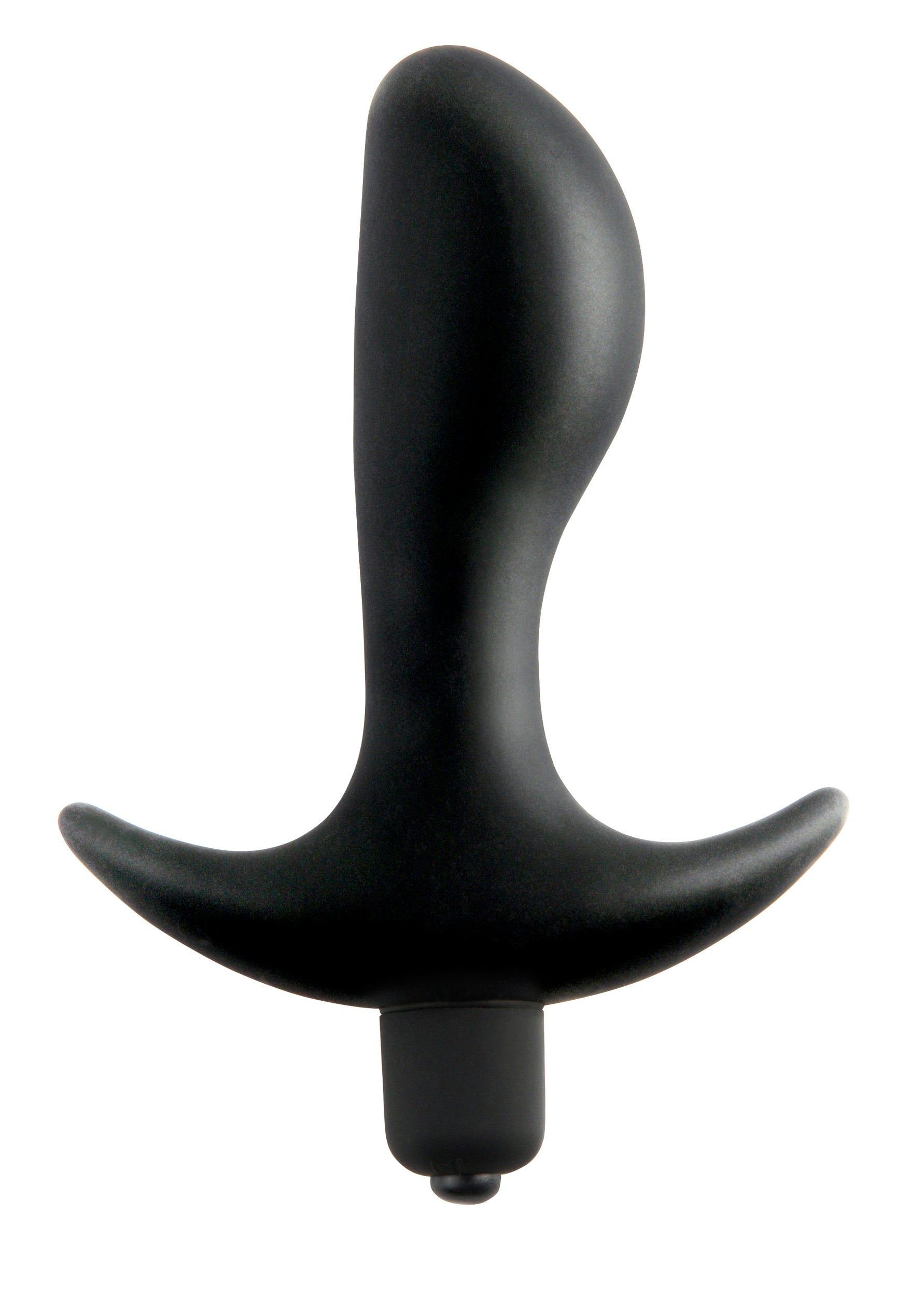 Anal Fantasy Collection Vibrating Perfect Plug Black displayed from the front, showcasing its smooth surface and curved design.