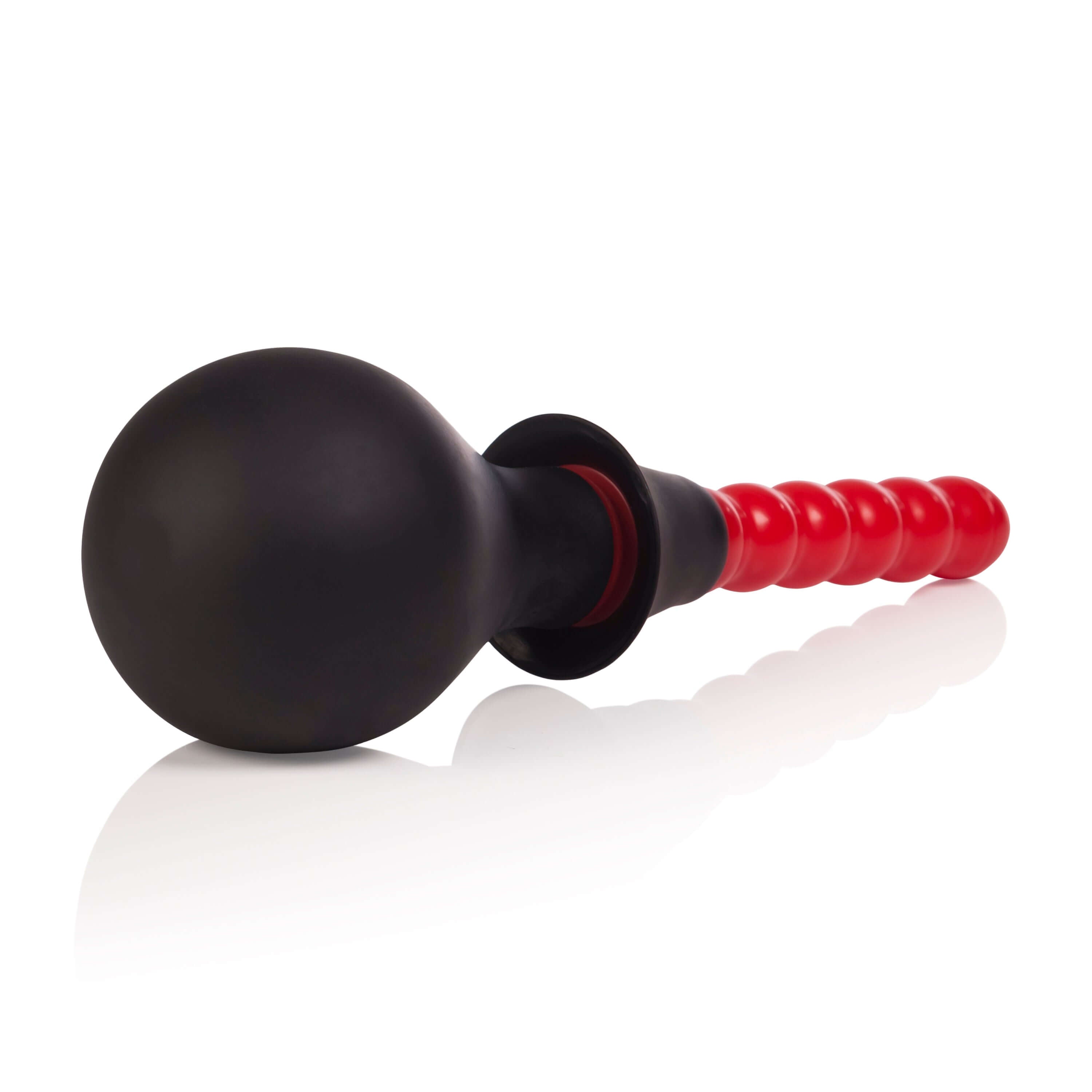 Ribbed Anal Douche in black and red, designed for hygienic anal cleaning and intimate stimulation.