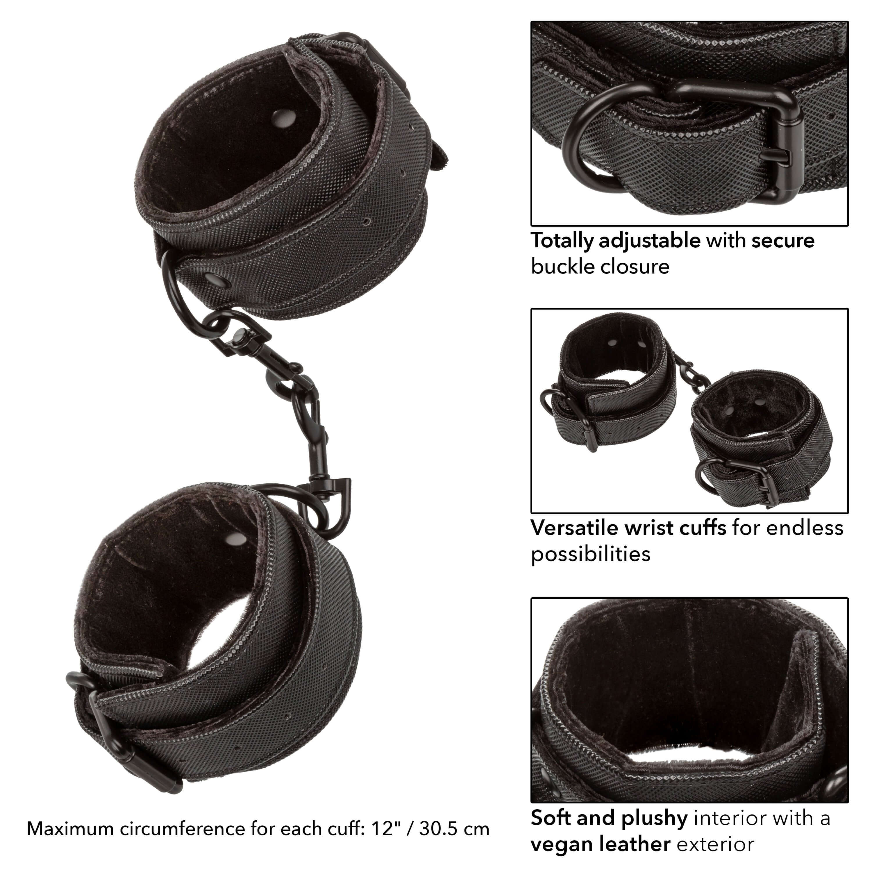 Boundless Wrist Cuffs Adjustable Black featuring durable design, secure buckle closure, and soft plush interior.