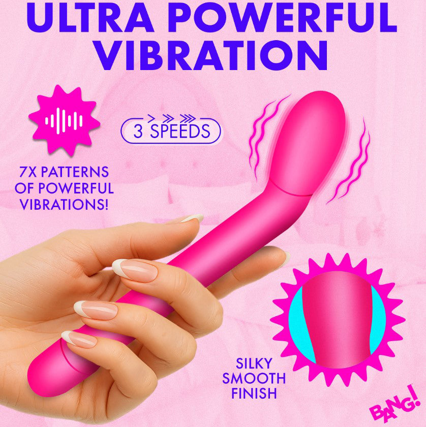 Bang Slim G-Spot Vibrator Pink showcasing ultra powerful vibration features and silky smooth finish.