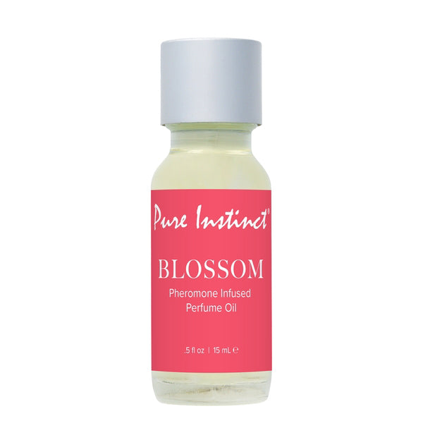 Pure Instinct Pheromone Perfume Oil Dropper Blossom 15 ml bottle featuring a floral fragrance in a sleek dropper design.