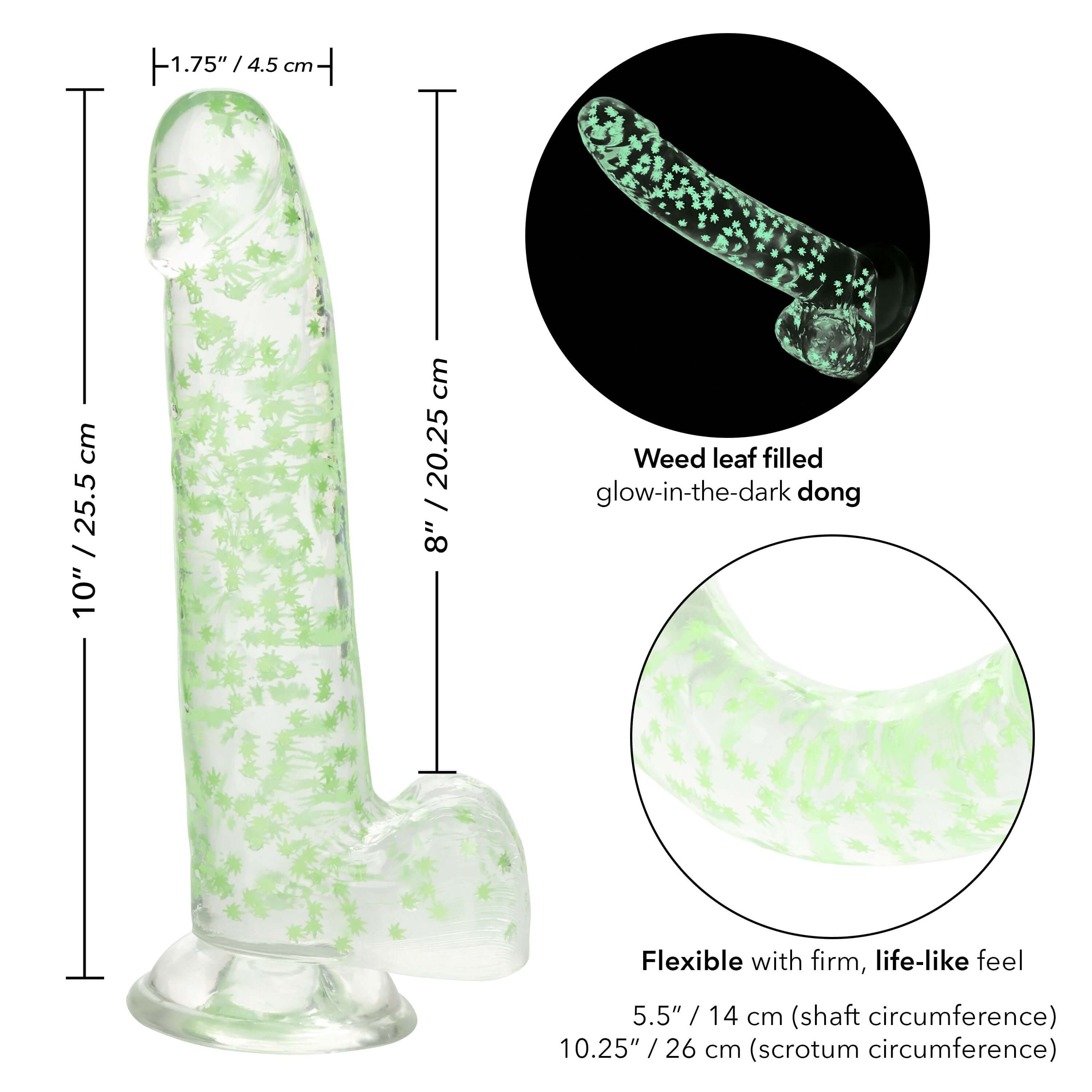 Naughty Bits I Leaf Dick Glow-in-the-Dark Weed Leaf Dildo - Glow in the Dark-5
