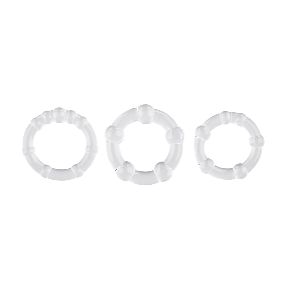 Selopa Erection Rings 3 Pack Clear showing three stretchy support rings in different sizes.