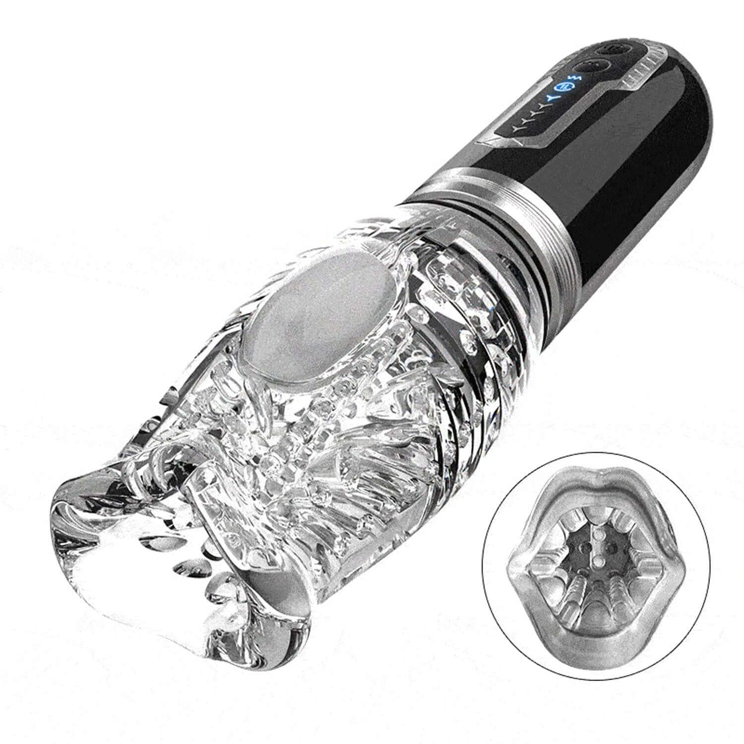 Male Rose 3 Thrusting, Rotating, Vibrating Rechargeable Masturbator with Transparent Cup Design