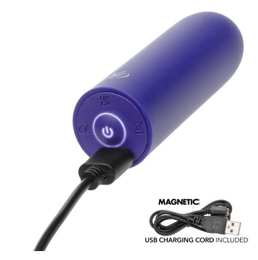 Pleasure Kits Temptation Collection Purple magnetic USB charging device with power button.