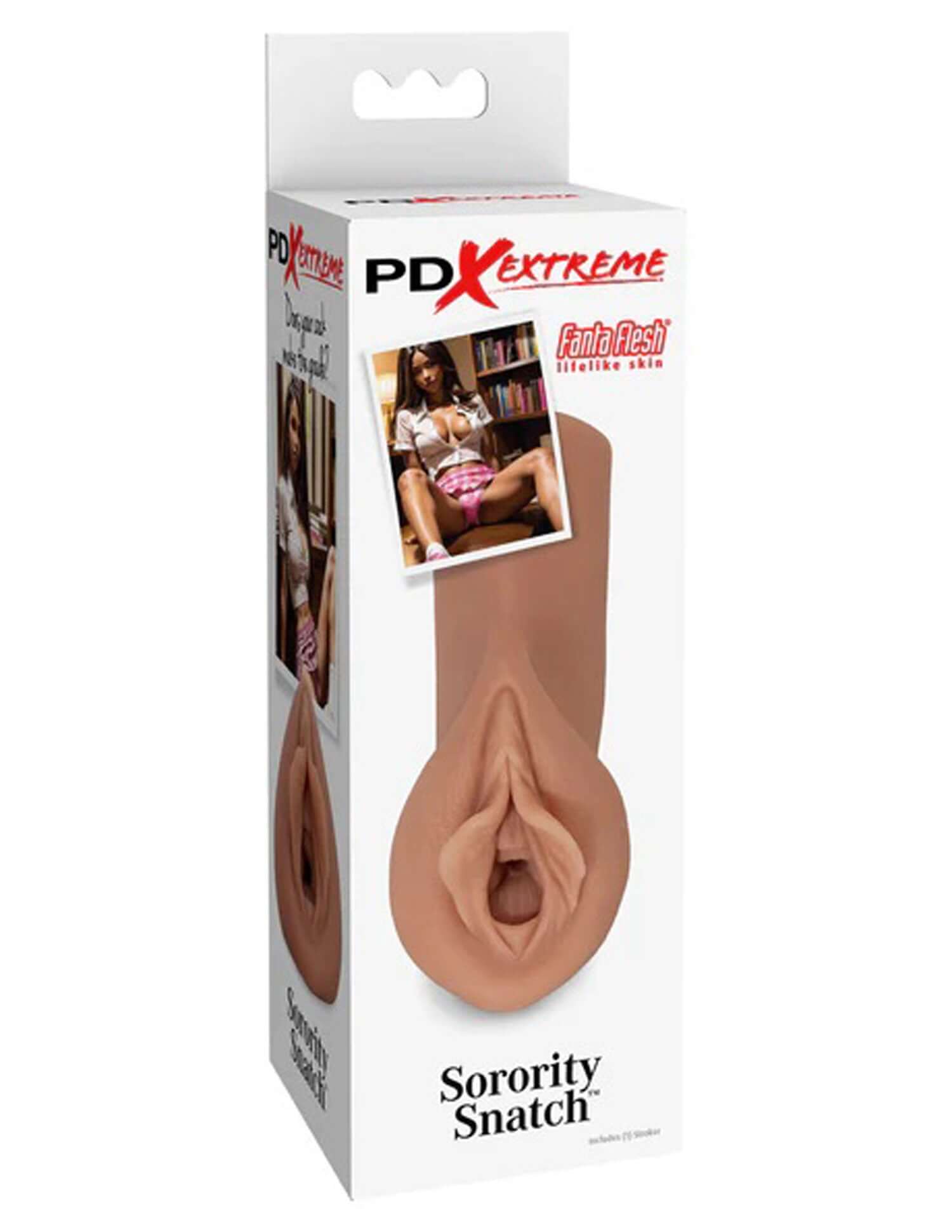 PDX Extreme Sorority Snatch in brown packaging, featuring realistic design and FantaFlesh technology for ultimate pleasure.
