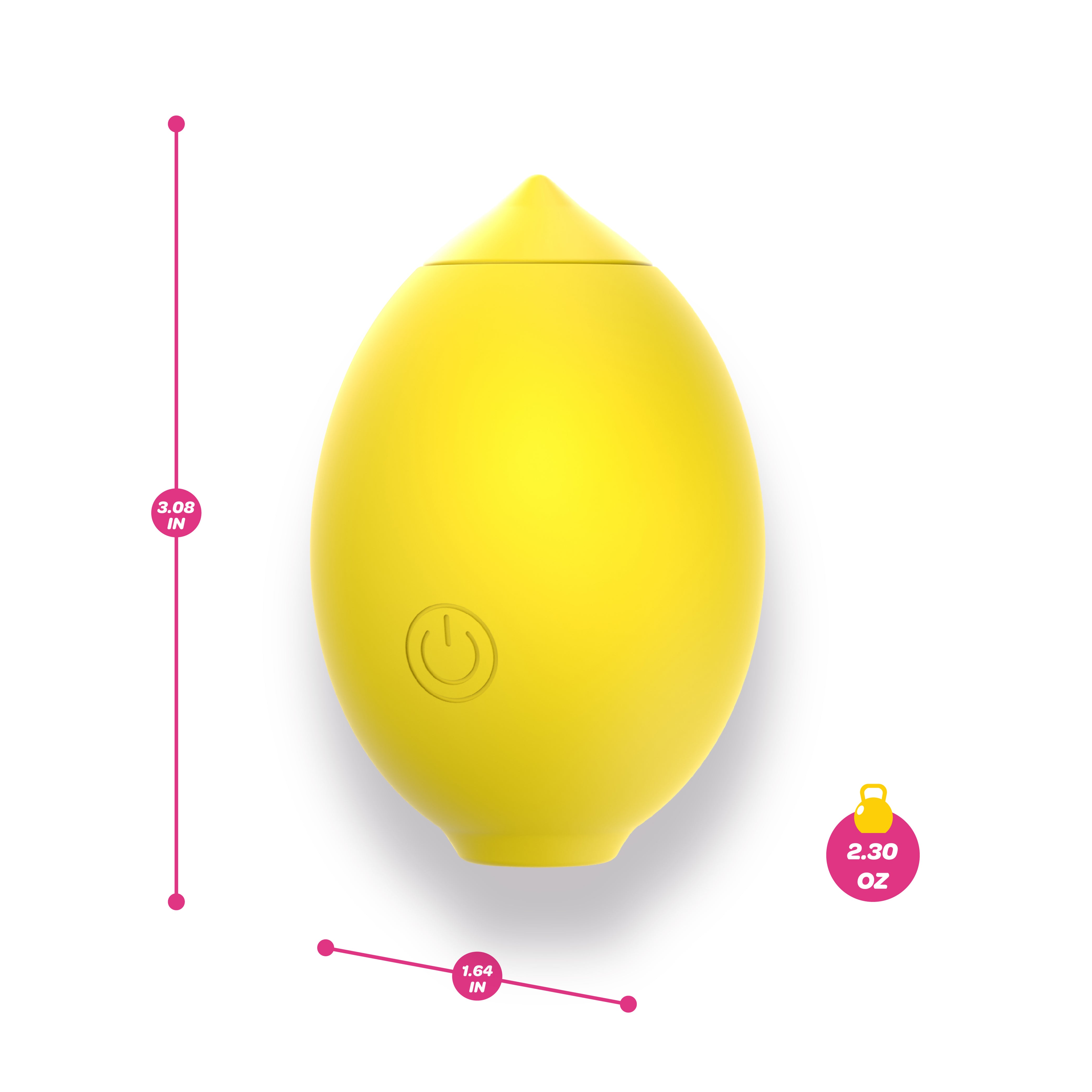 Dreamii Lemon Bliss Air Suction Massager - playful yellow design, 3.00 in tall, 2.30 oz weight, highlighting its fun and stimulating features.