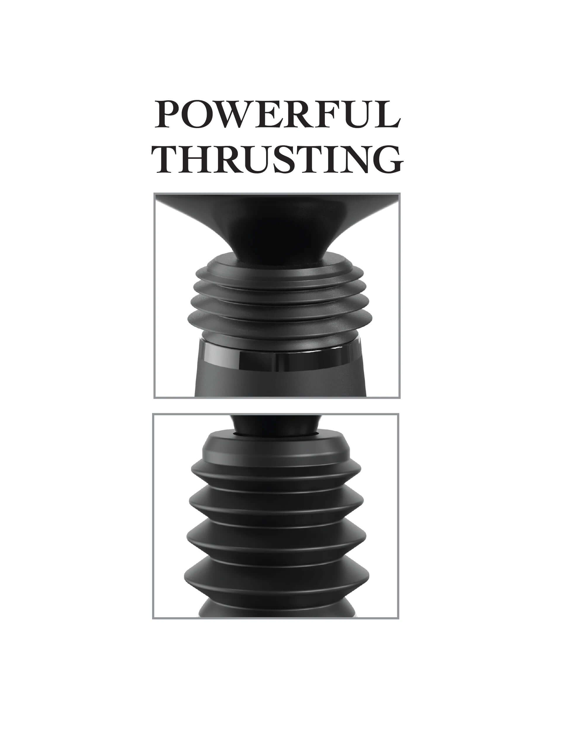 Close-up of the black Body Dock Thruster showcasing its powerful thrusting mechanism with text "Powerful Thrusting".