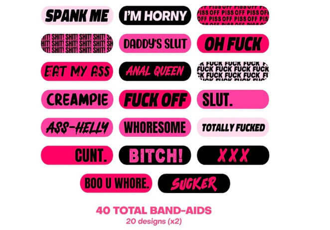 Naughty XXX Ouchie Stix Bandages 40 Pack featuring cheeky designs for fun first aid applications.