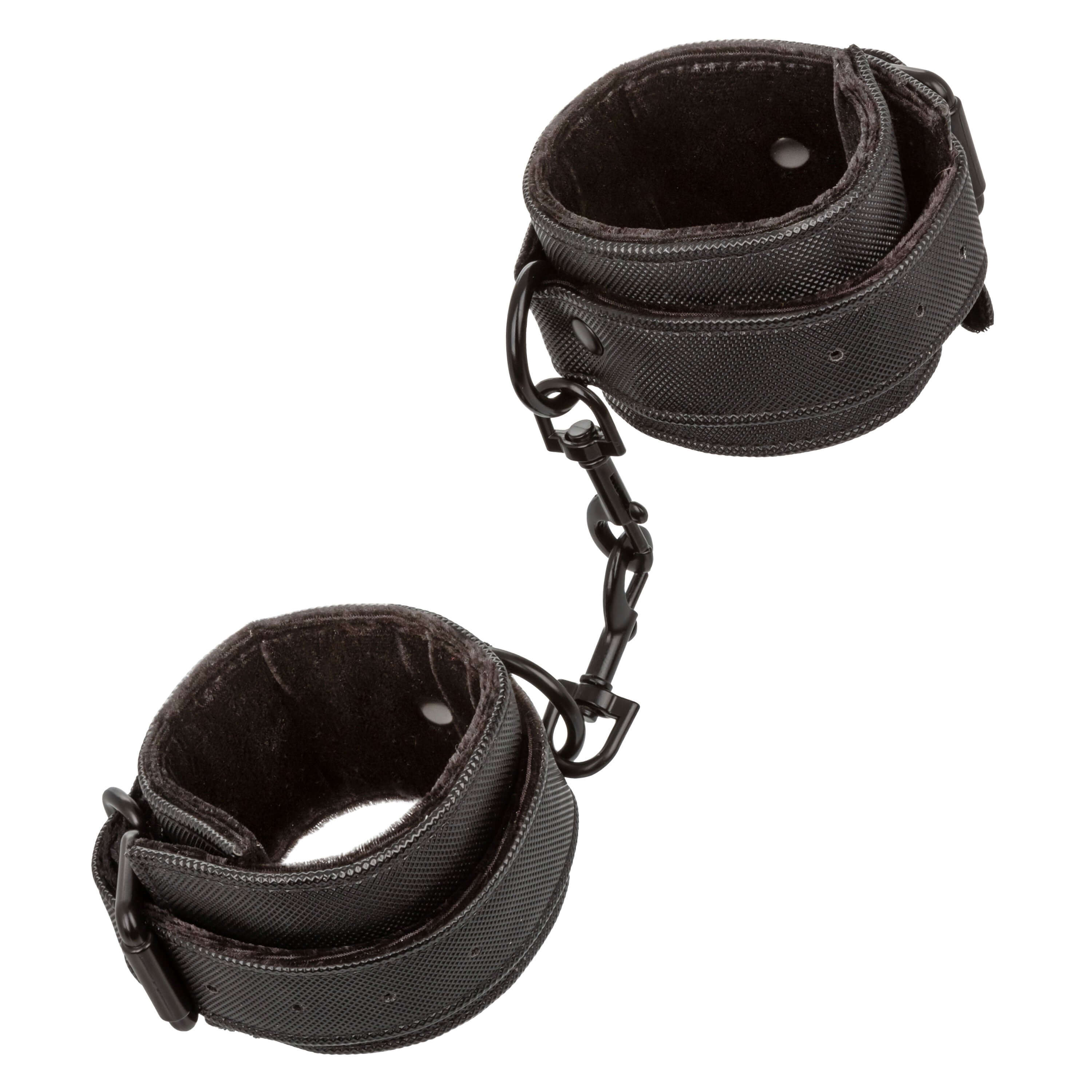 Boundless Wrist Cuffs Adjustable Black featuring two soft, durable cuffs connected by a secure clasp for comfortable restraint.