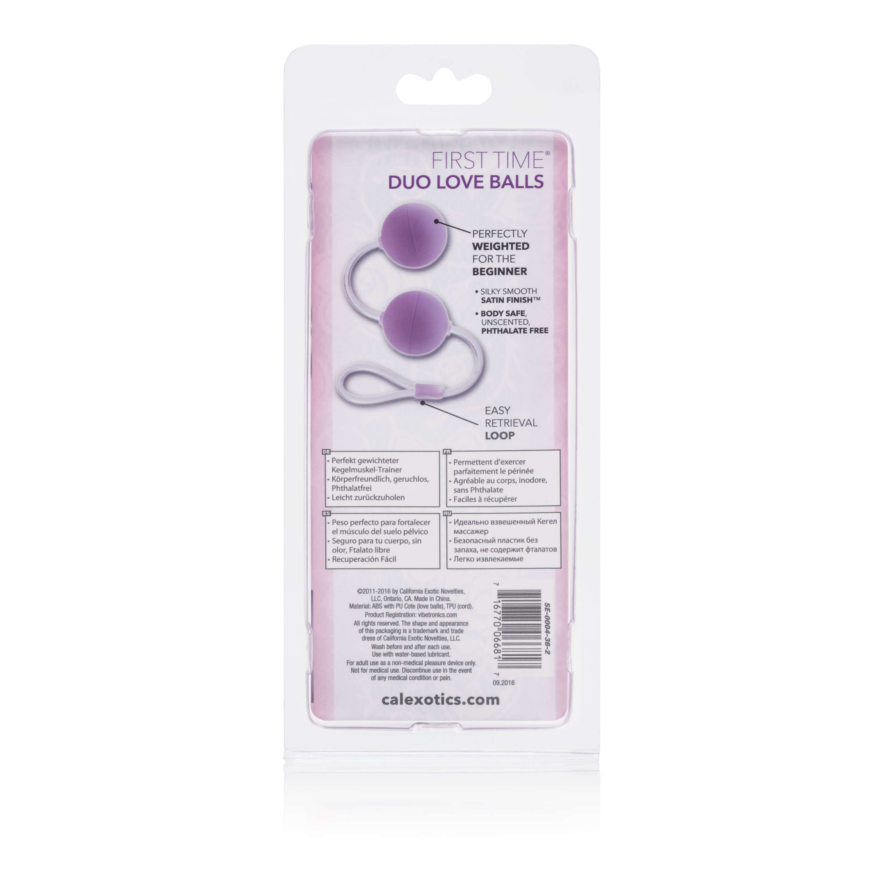 First Time Love Balls Duo Lovers Purple product packaging for enhancing pelvic muscle control and intimate pleasure.