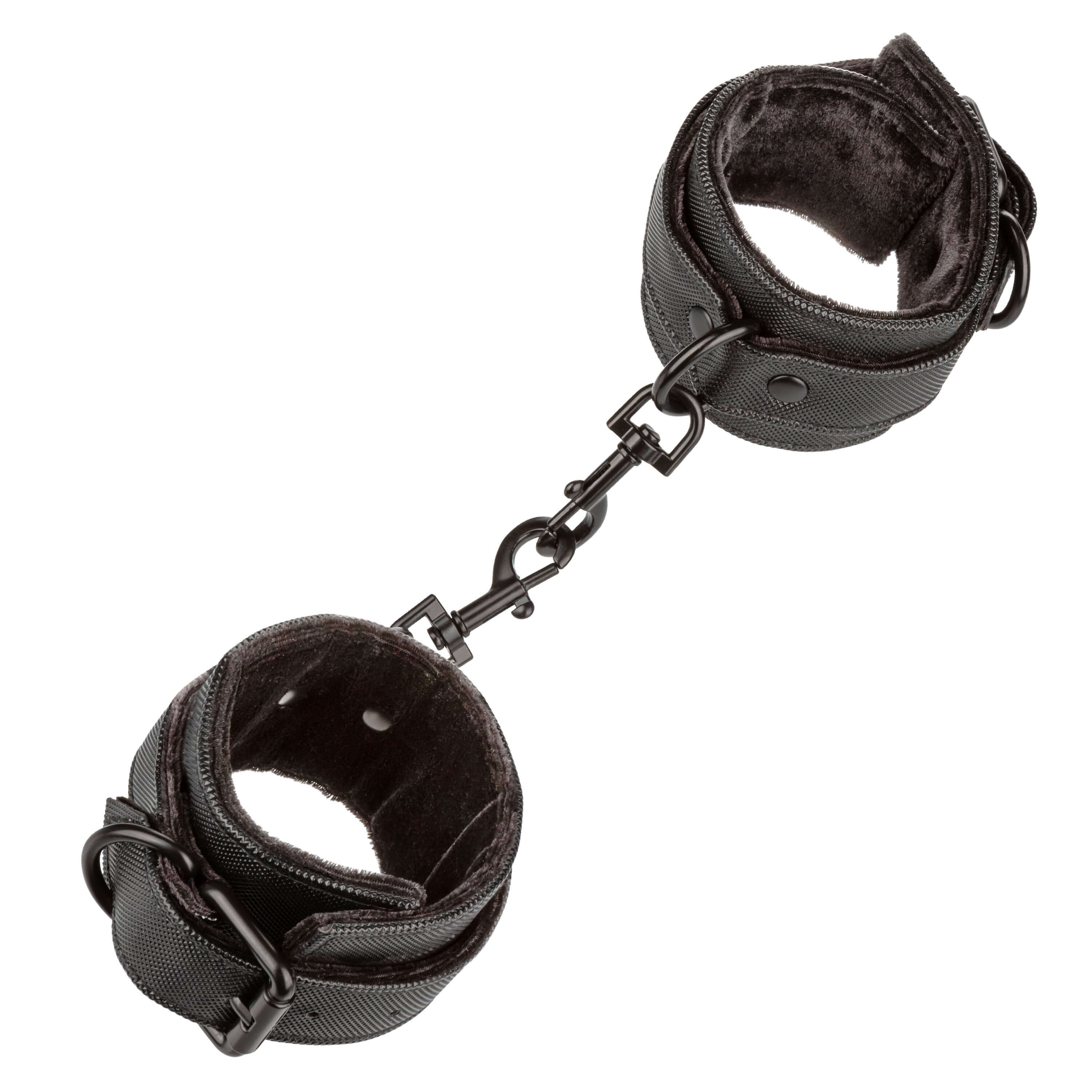 Boundless Wrist Cuffs Adjustable Black with soft lining and metal connector for secure restraint.