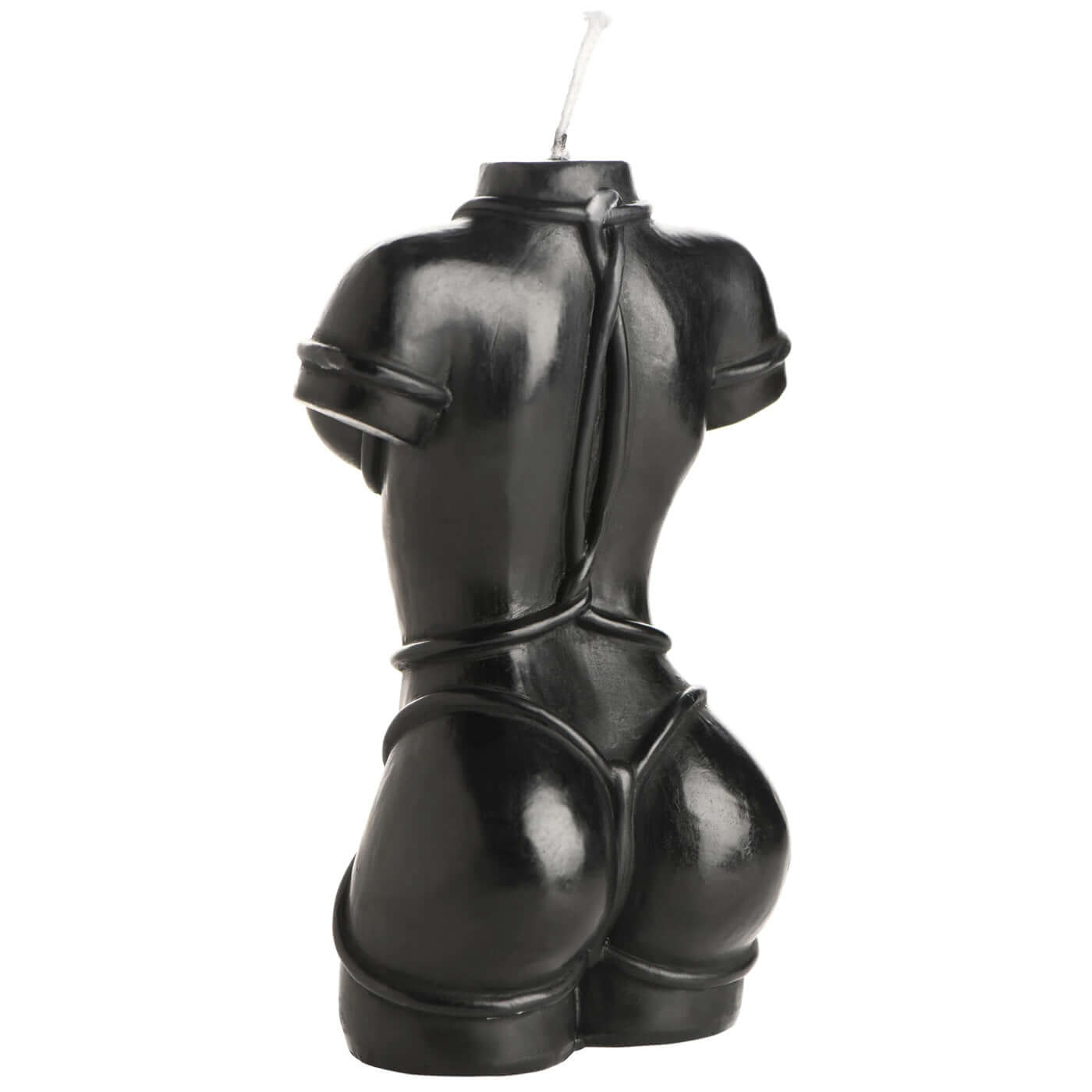 Black Bound Goddess Drip Candle shaped like an anatomically correct woman's torso with rope details and sensual curves.