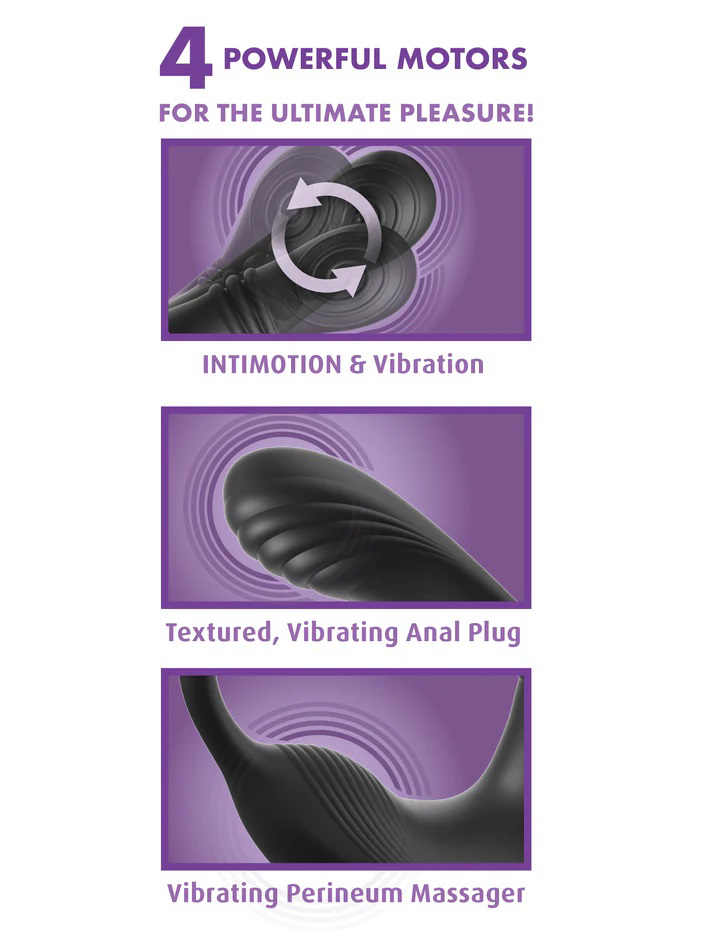 Anal Fantasy Elite Ass Gasm Intimotion Vibrator Black features 4 powerful motors for ultimate pleasure and targeted stimulation.