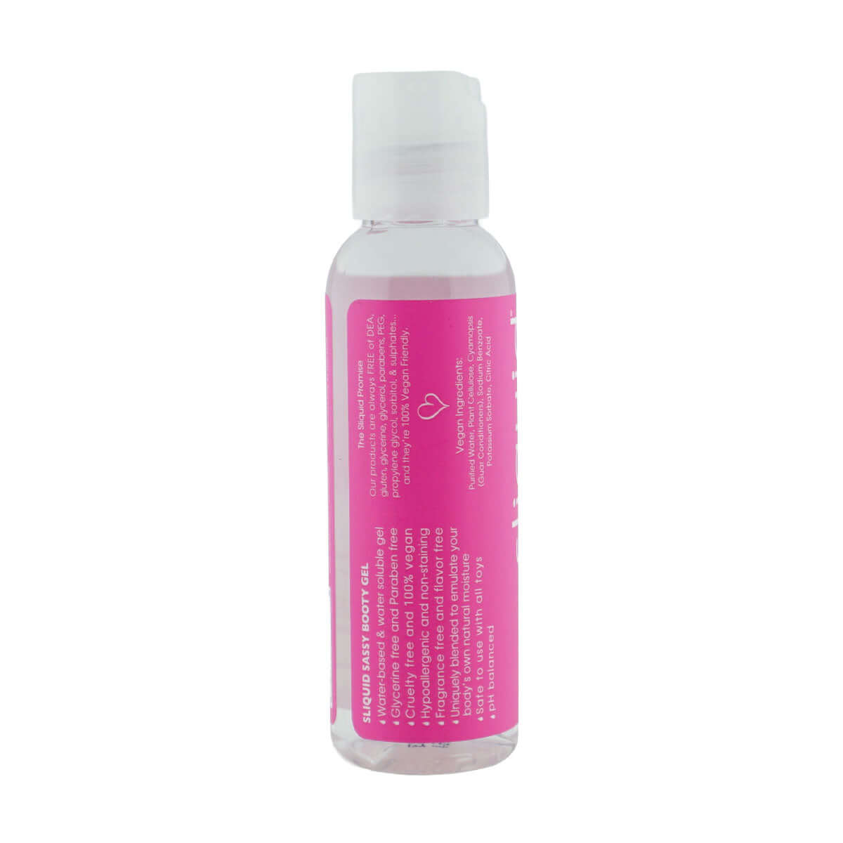 Sliquid Naturals Sassy Lubricant 2 Oz in a clear bottle with pink label and pump top for easy dispensing.