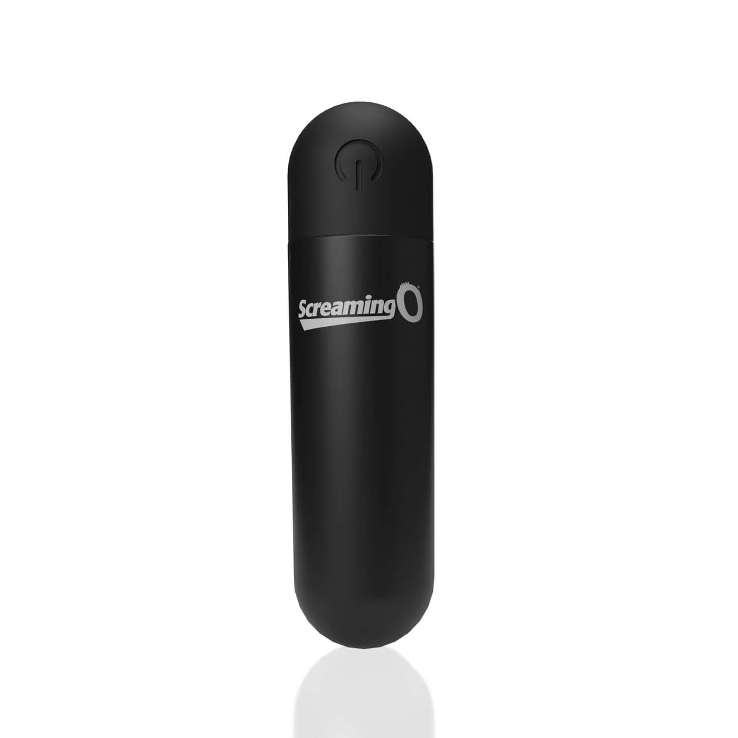 Black Screaming O Soft Touch Rechargeable Bullet with silky coating, featuring six functions and waterproof design.