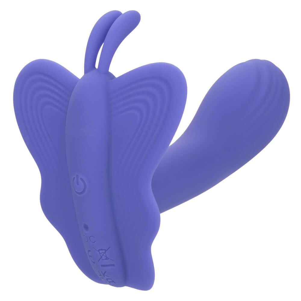 CalExotics Connect Venus Butterfly dual motor stimulator in periwinkle purple for full coverage and deeply satisfying stimulation