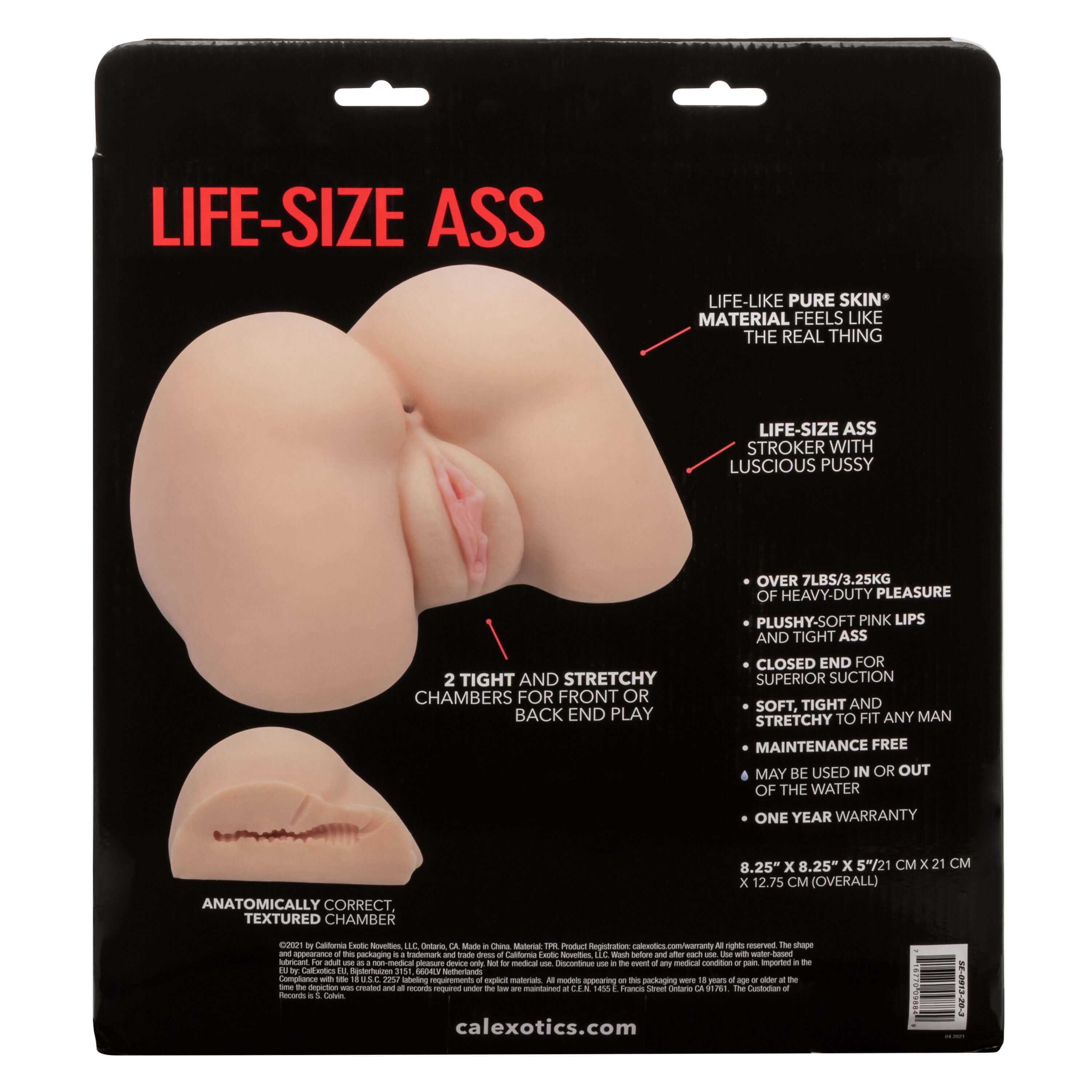 Stroke It Life-Size Ass Masturbator Ivory packaging showcasing anatomically correct design and features.