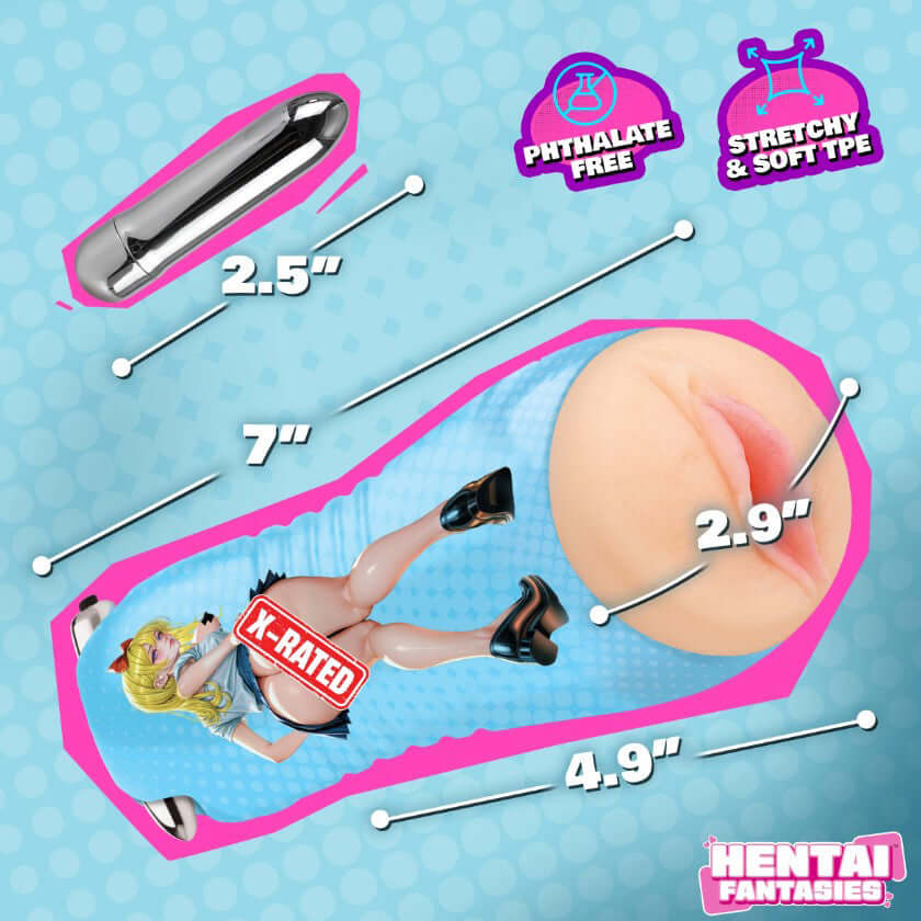 Asuna the School Girl Vibrating Pussy Stroker Beige with measurements for enhanced pleasure and deep stroking.