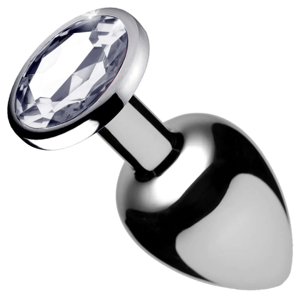 Clear Gem Anal Plug Medium Booty Sparks with a dazzling crystal gem base and sleek metal finish.