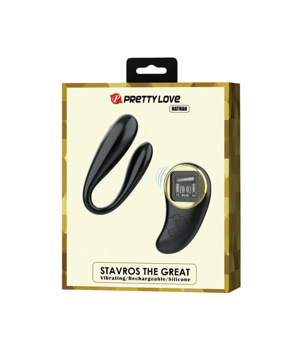 Pretty Love Nathan Stavros the Great remote control vibrator in black packaging.